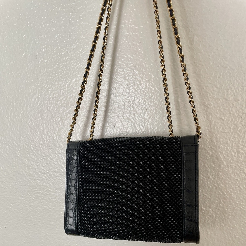 Whiting & Davis Small Black Bead Evening Purse with Chain Strap‎ And Mirror - Picture 11 of 13